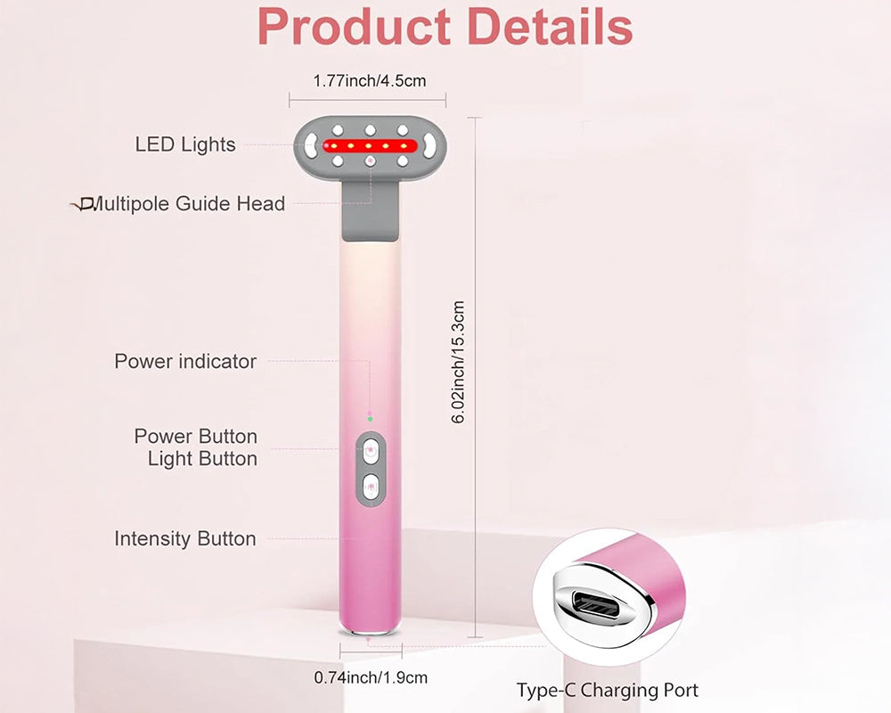 LED Face Wand Light Device with Facial Massager