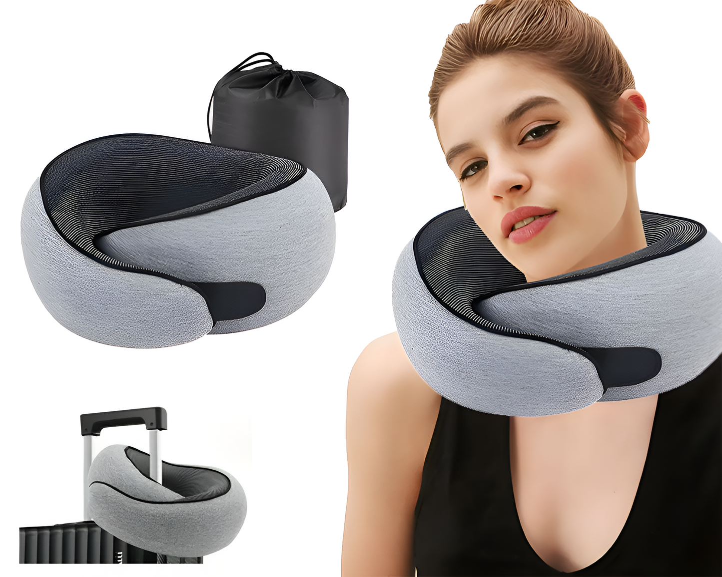 Memory Foam Travel Pillow – Foldable U Shaped Neck Pillow with Chin Support