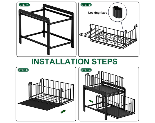 2 Tier Sliding Basket Organizer for Cabinets