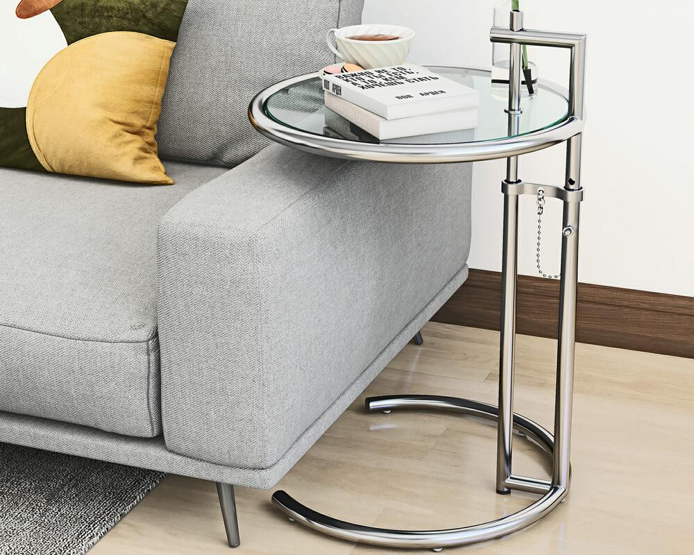 Adjustable height glass table