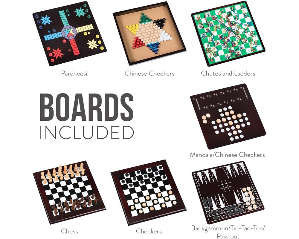 10 in 1 Wooden Chess Board Games Slide Out Checkers House Unit Set