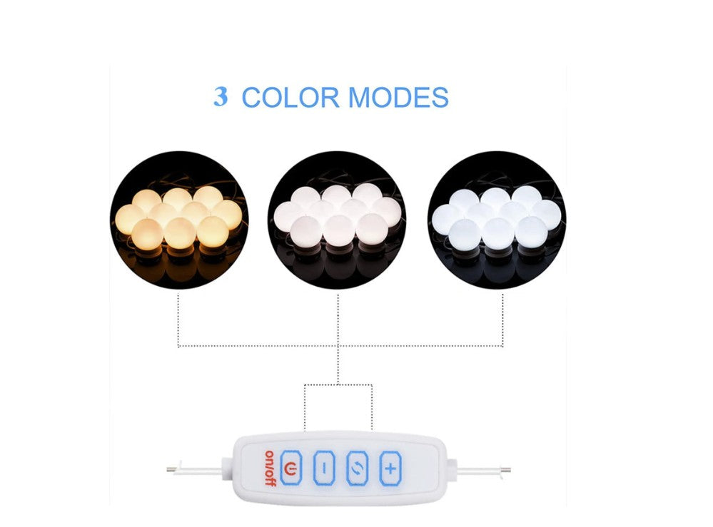 LED Vanity Mirror Lights with 10 Bulbs 3 Color Modes