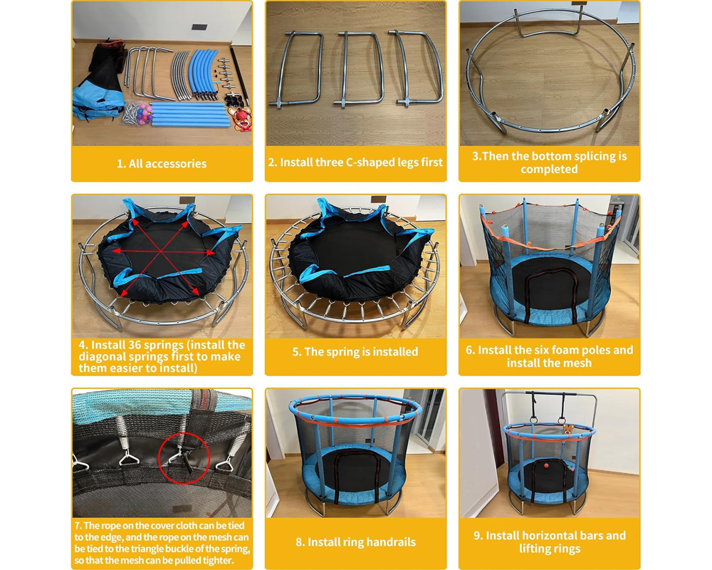 Trampoline with rubber foot pads