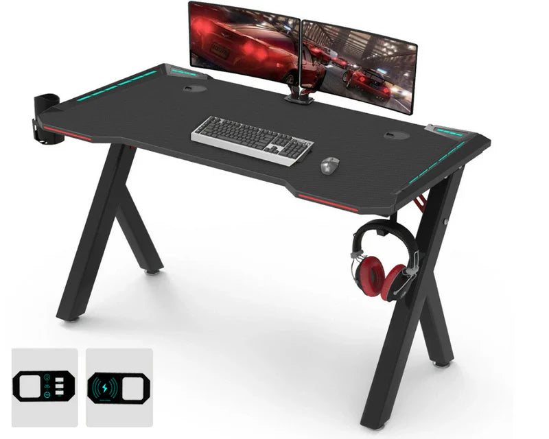 Gaming Desk & Chair Combo - RGB LED Desk + RGB LED Gaming Chair with Footrest