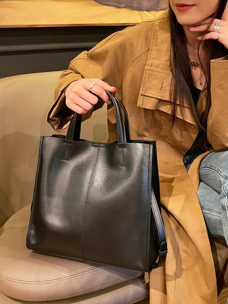 Metro Elegance Black Leather Tote Bag