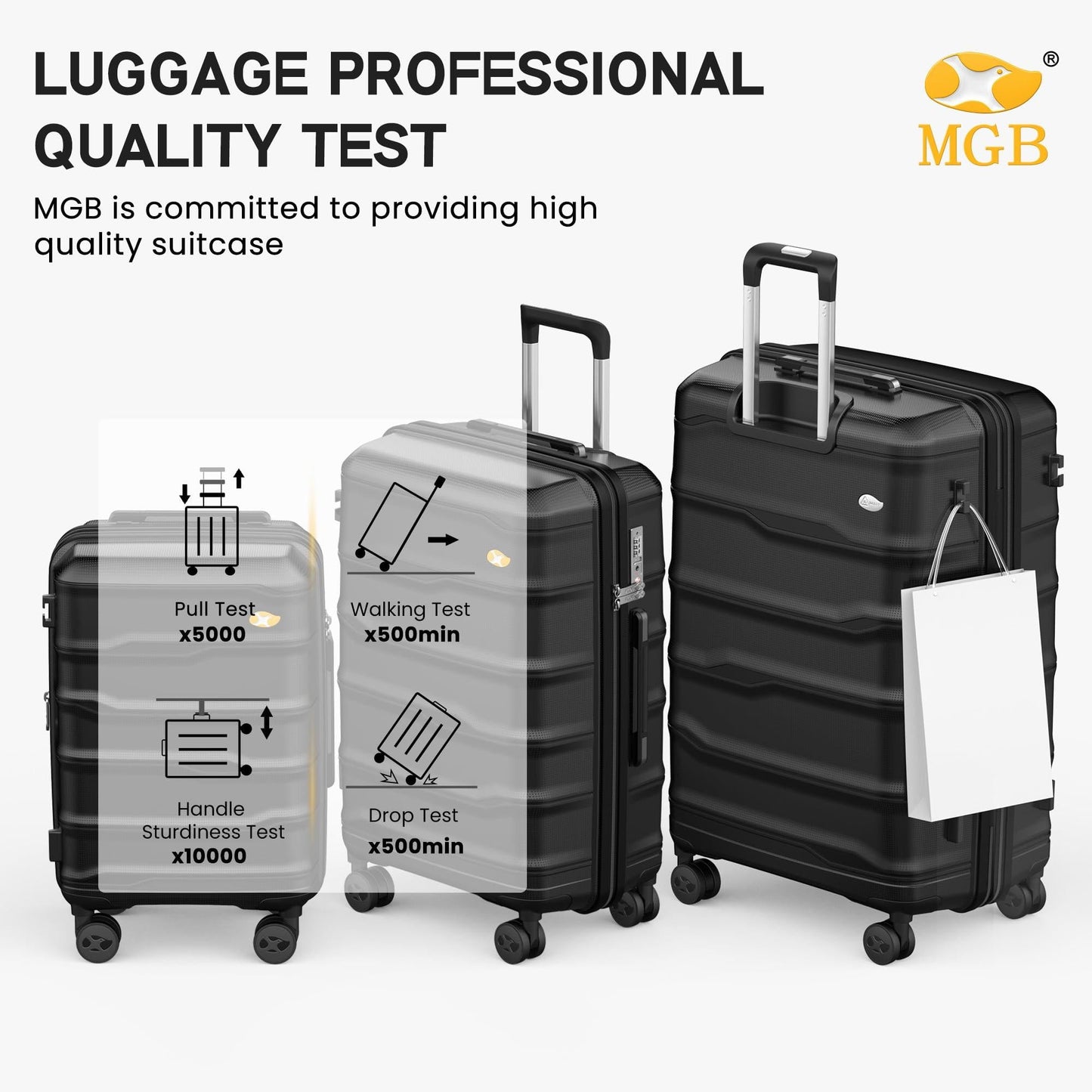 Black Medium Check In Luggage - Lightweight Hardside Travel Suitcase | VoyEdge | 66 cm