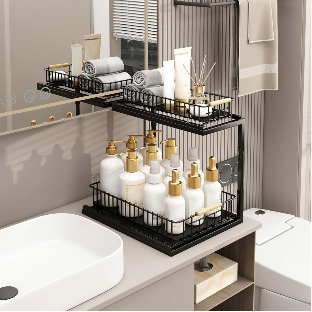 2 Tier Under Sink Organizer Kitchen Organizer (Black)