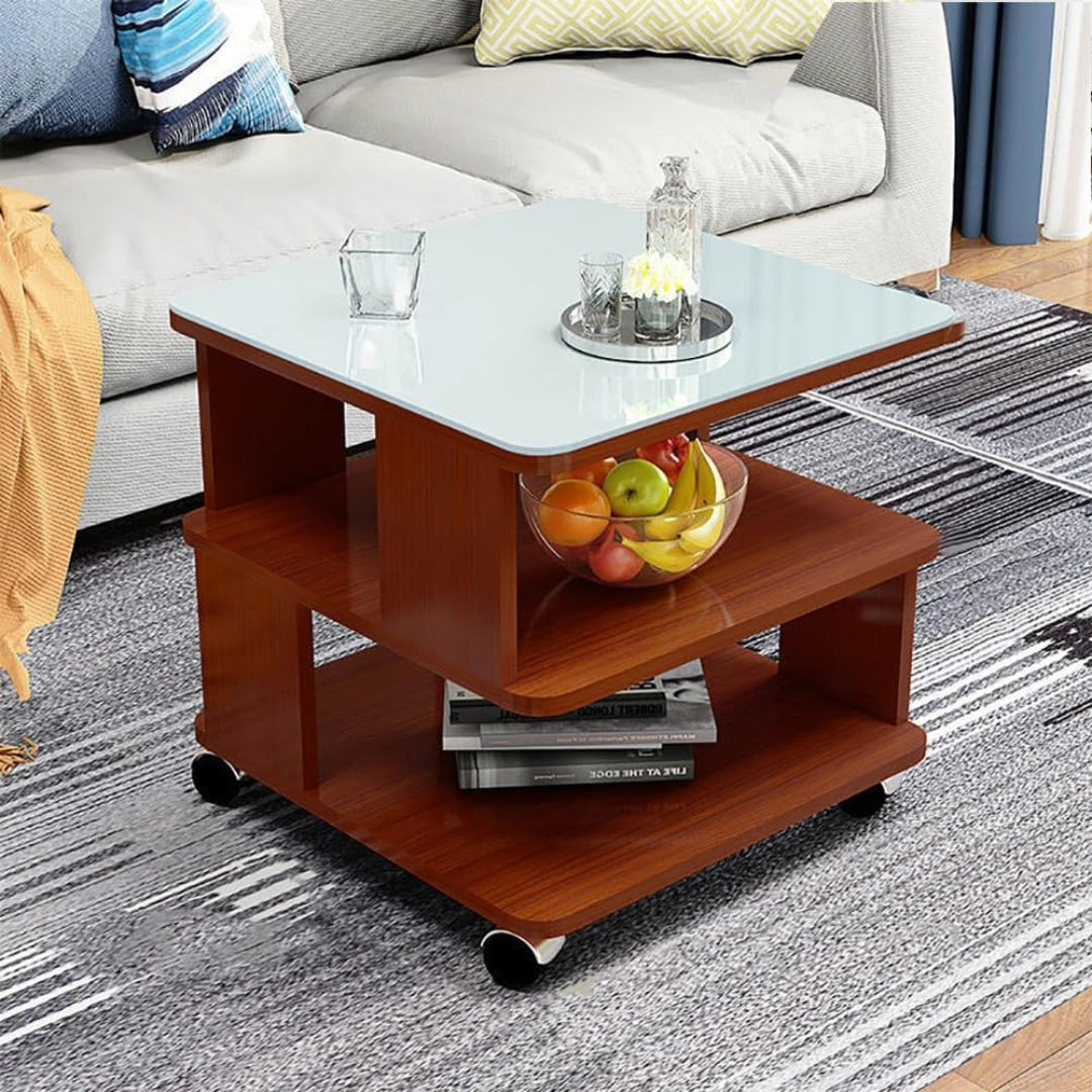 Coffee Table With Wheels and Glass Top