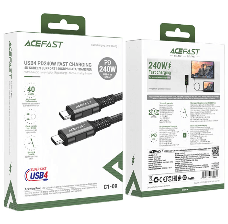 ACEFAST 240W USB-C to USB-C Cable NZ – Super Durable PD Cable C1-09
