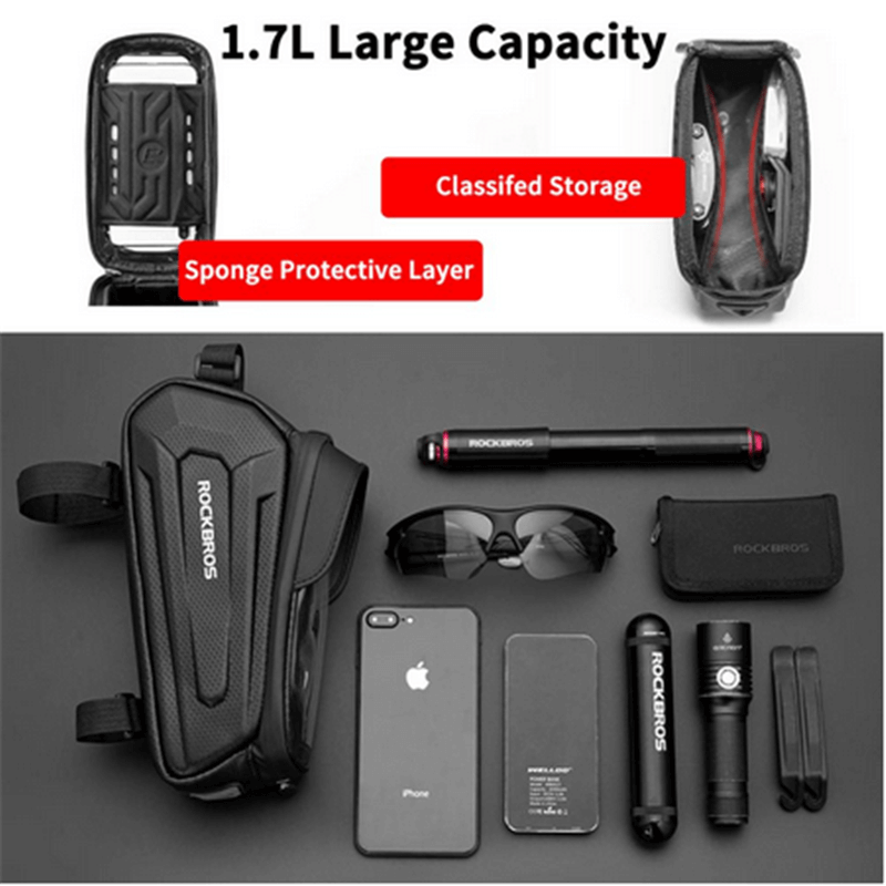 Waterproof Cycling Bicycle Front Bag 1.7L Top Tube Mount for 6.8" below phones