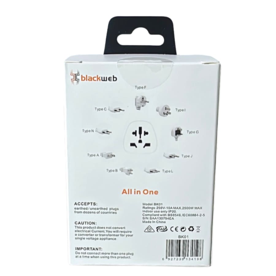 All In One Travel Blackweb Adapter BK01 Wall Plug (USA & UK to NZ & AUS)