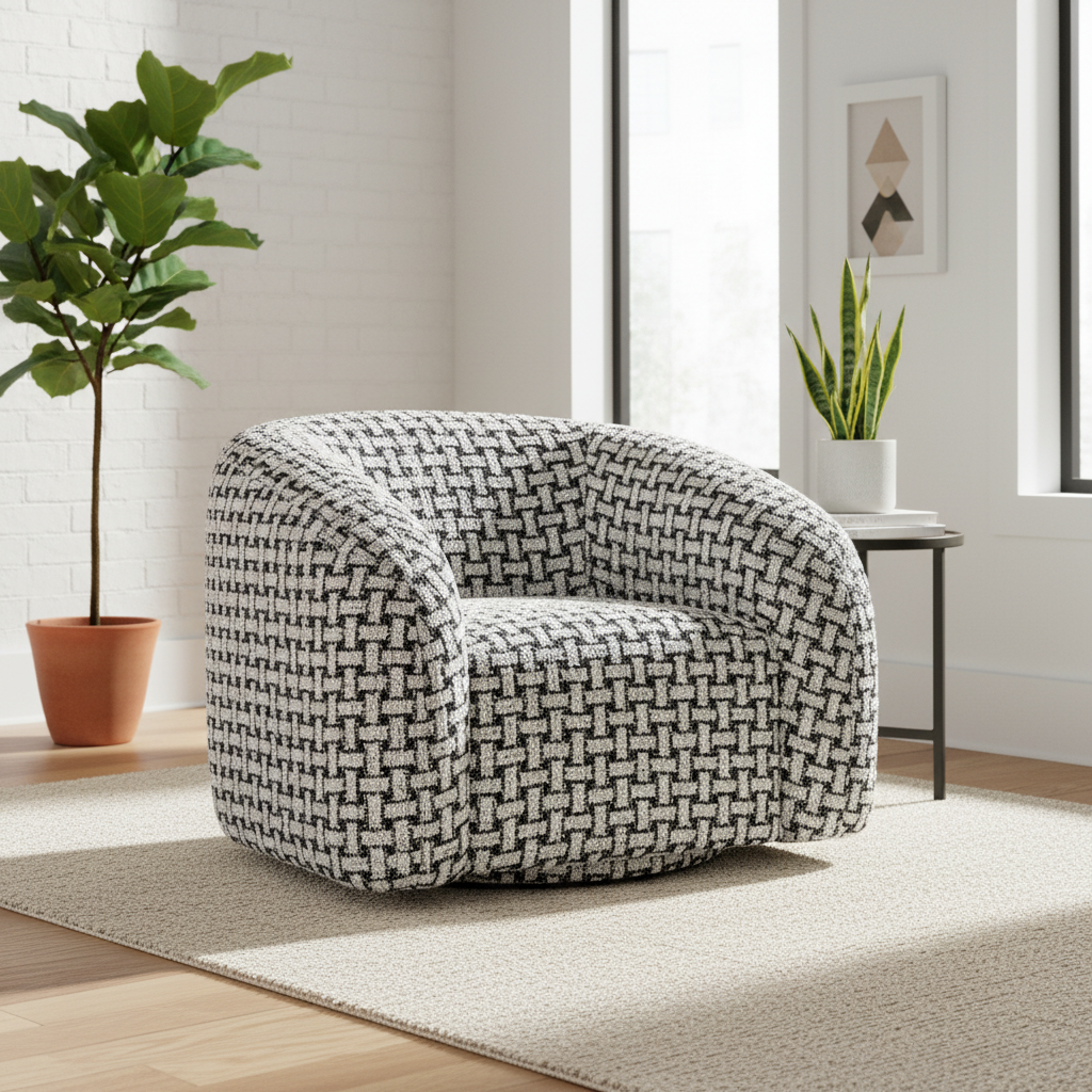 Houndstooth Swivel Armchair - Black & White