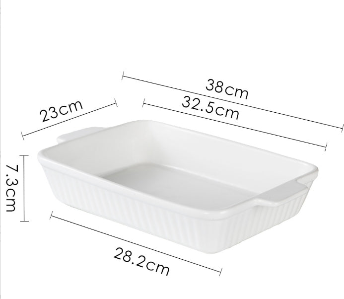 Set of 3 White Porcelain Baking Dishes Rectangular Bakeware Set