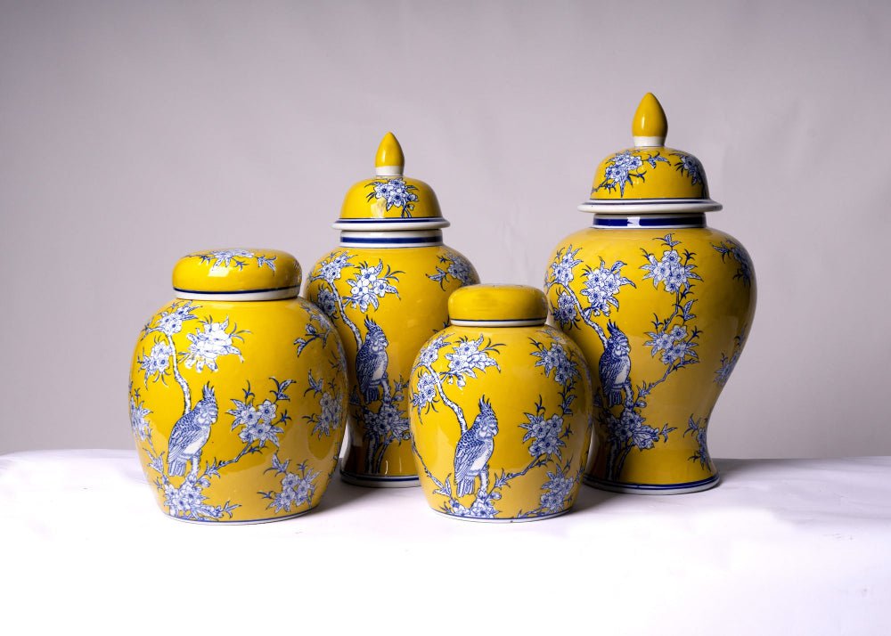 Chelsea Bird & Flower Ceramic Jar - Large at online8 furniture store Auckland