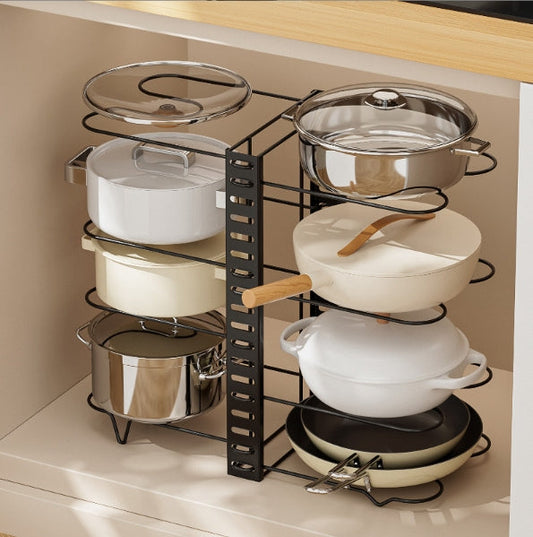 8-Tier Pot And Pan Organizer For Cabinet Adjustable Rack Organizer