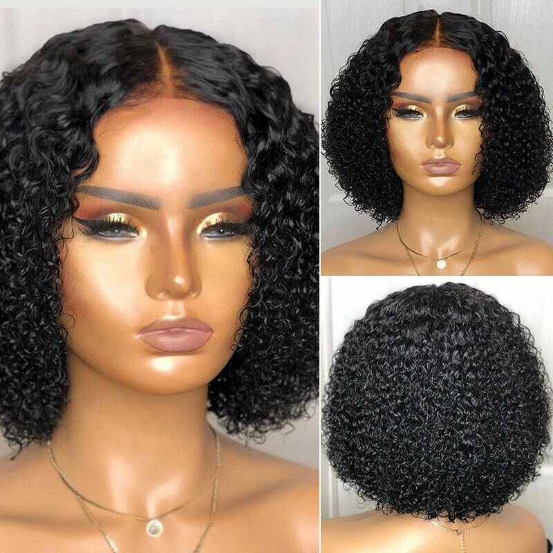 Curly Wavy Short Wigs Dark Black Ladies Synthetic Costume Hair