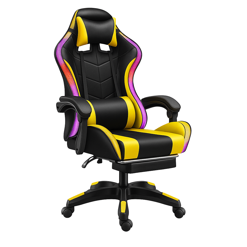 Gaming Chair with RGB LED Lighting and Bluetooth Speakers - Ergonomic Gold Music & Office Chair