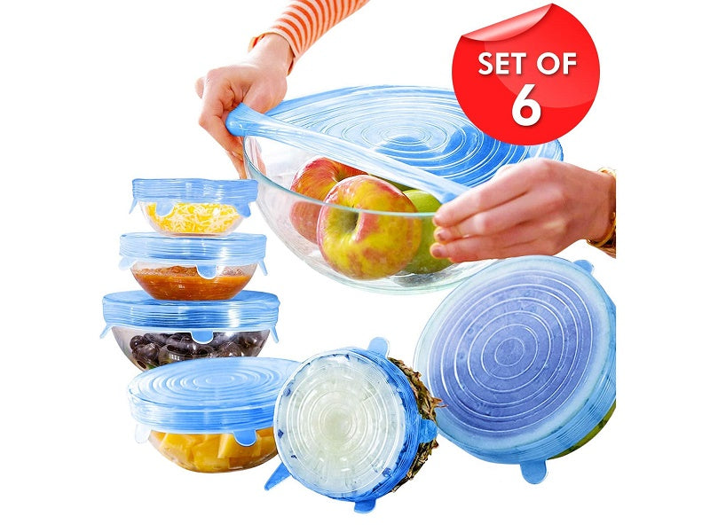 6Pcs Universal Silicone Stretch Suction Pot Lids Kitchen Cover Pan Bowl Stopper