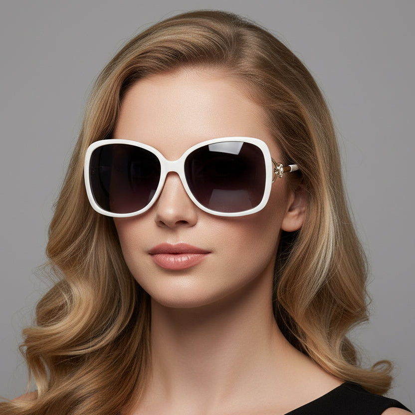 Polarized Lens Flower Deco Sunglasses - WHITE