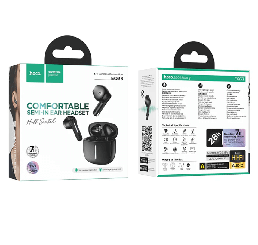 Hoco EQ33 Semi-In-Ear TWS Earbuds – 7H Playtime