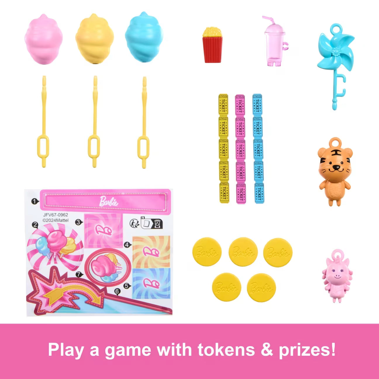 Barbie Beach Detectives Malibu Doll, Cotton Candy Game Playset & Accessories