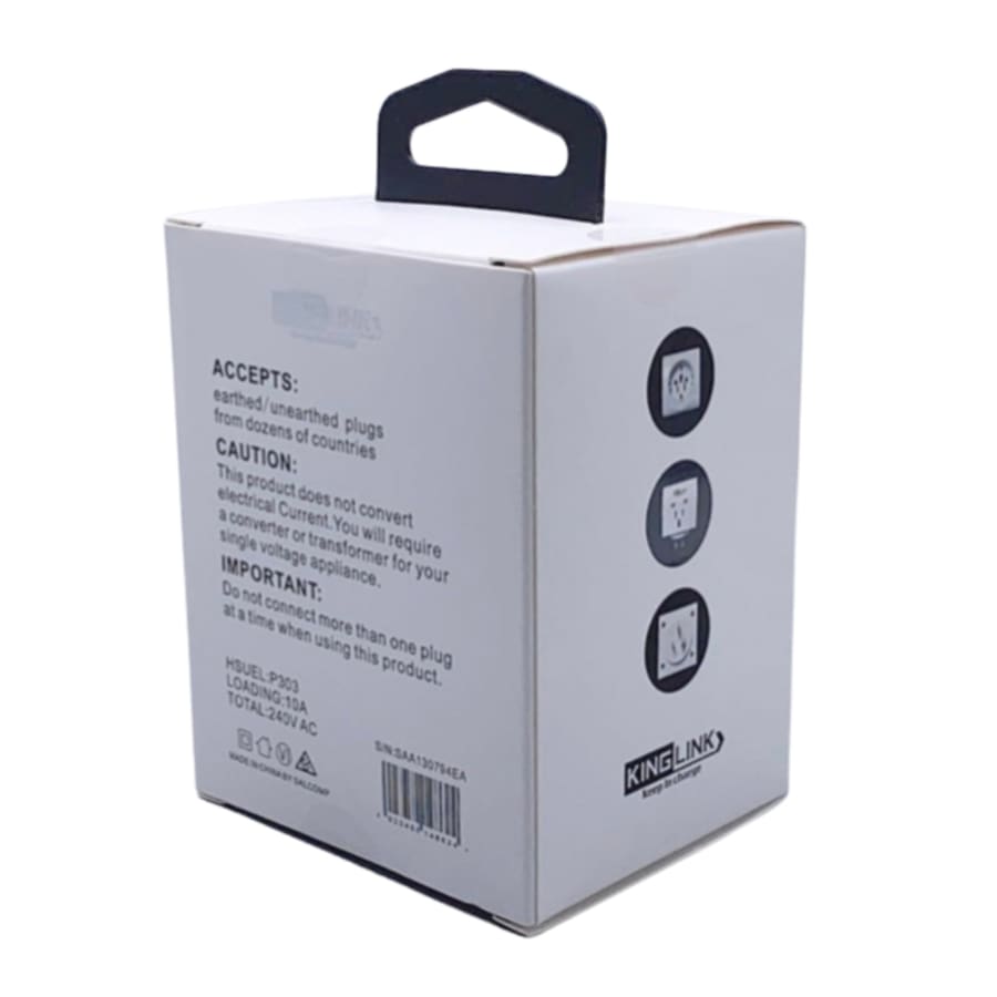 Multi-function Kinglink Travel Adapter P303 Wall Plug (USA, UK & Europe to NZ & AUS)