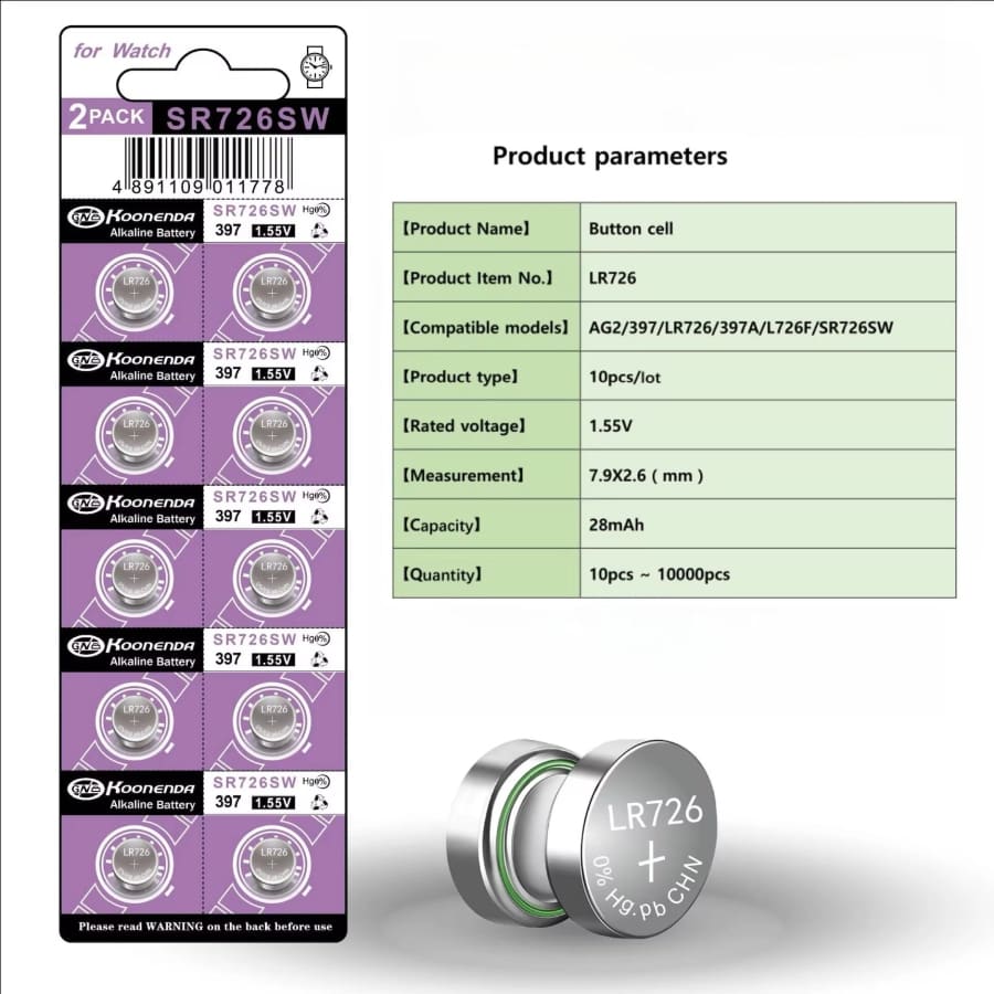 Koonenda 397 / 396 / SR726SW Watch Batteries (10 Pack)