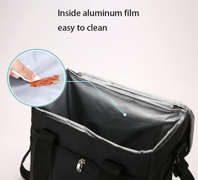 Large Capacity Lunch Bag Tote Insulated Lunch Bag Picnic Food Lunch Box Storage Ice Cooler Black