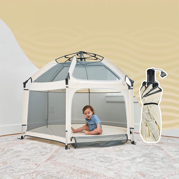Baby Playpen Kids Tent Carrying Bag Portable Play Yard Toddlers (Beige)