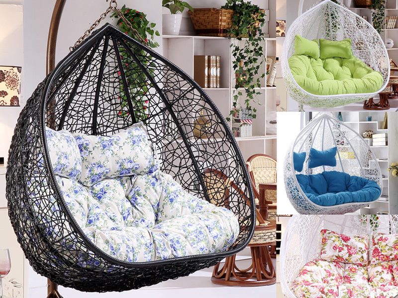 Blue Floral - Cushion Pad Seat Set High Quality For Double Hanging Basket Chair