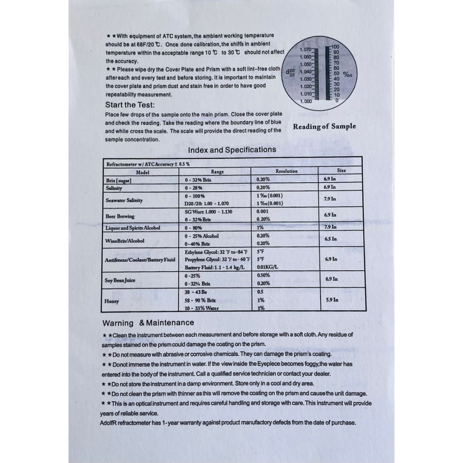Refractometer - Alcohol (0-80% Alcohol)