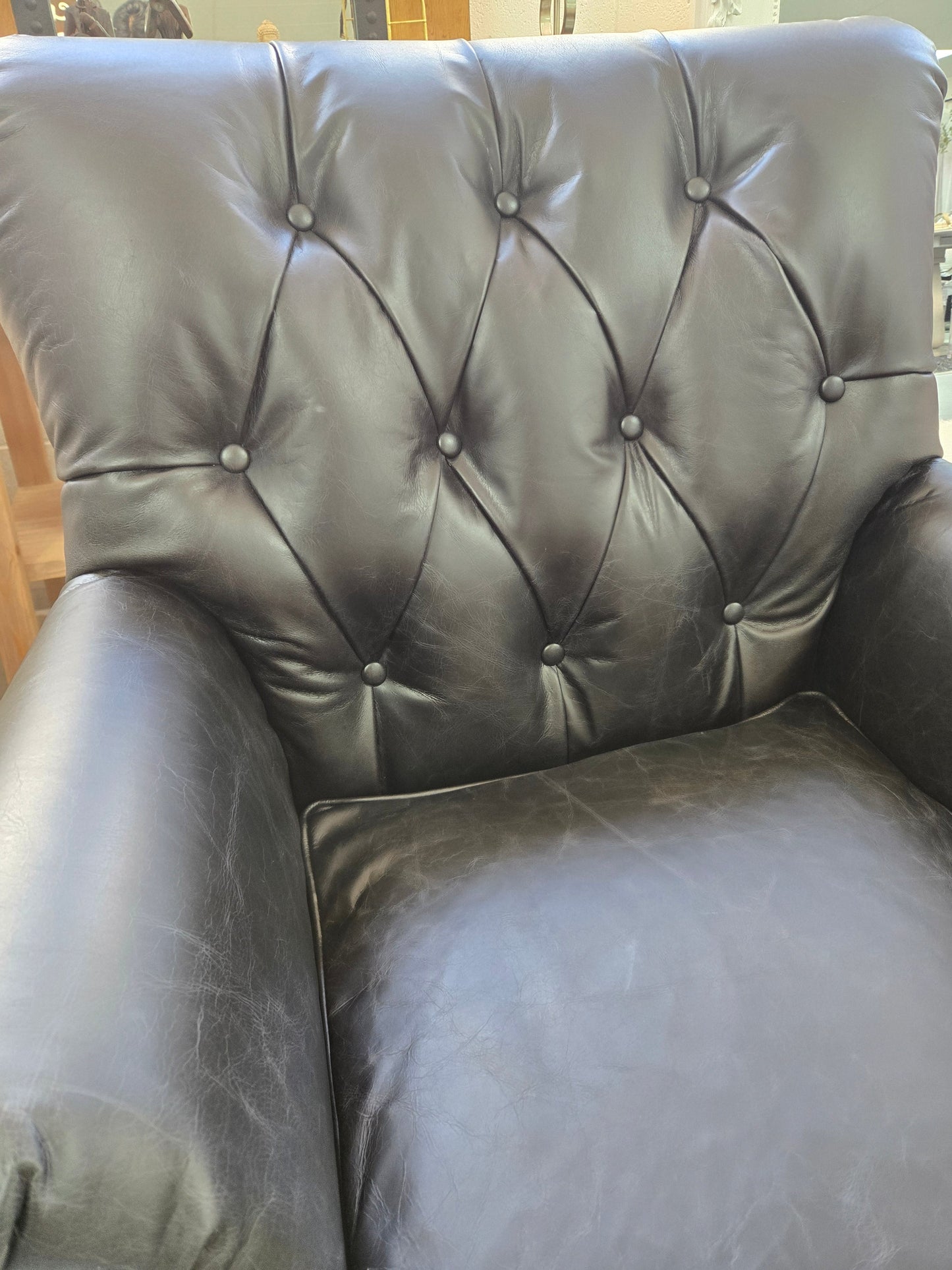 Harrington Buttoned Leather Armchair - Belon Black