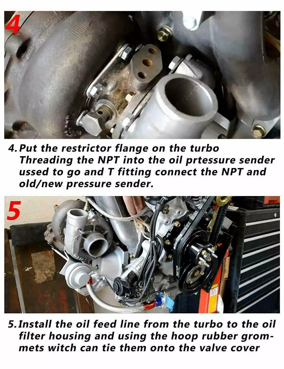 Turbo Charger Oil Drain Return Line Oil Feed Complete Kit Fit for T3 T4 GT35 T70 T66