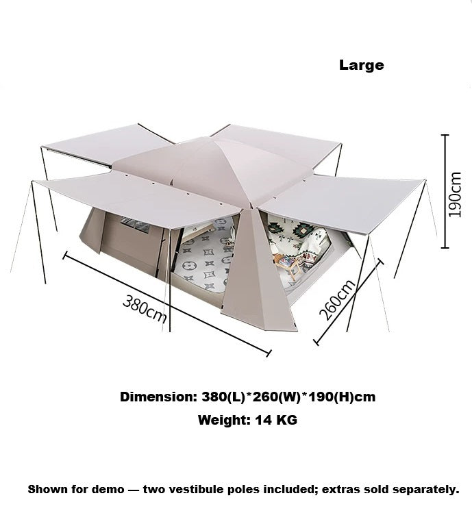 Family Tent Double Layers Waterproof Tent Manual pole setup PU3000+
