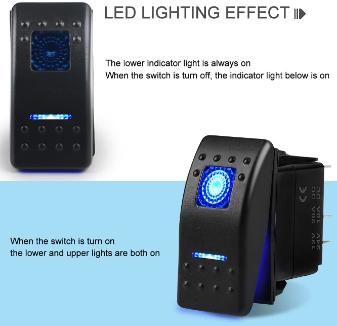 Waterproof Marine Boat Rocker Switch Toggle 12V 24V, 5 Pin SPST ON-Off Switch