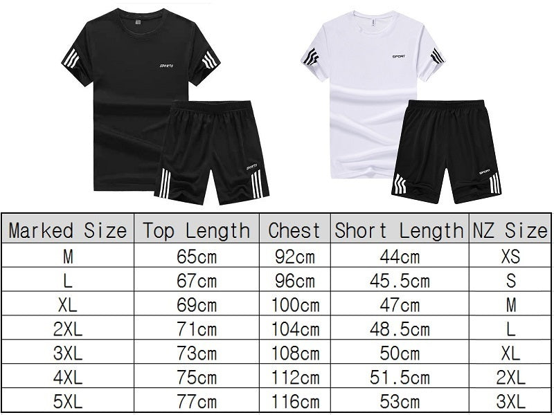 NZ-2XL-Mens 2 Piece Outfit Sport Set Short Sleeve Summer Leisure Short Thin Sets