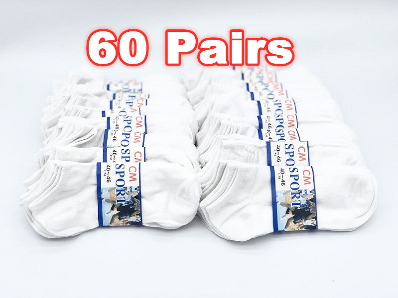(60 Pairs) Thin Ankle Socks - WHITE - M7-11/ W8-12
