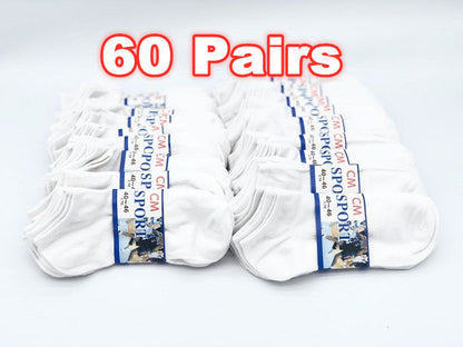(60 Pairs) Thin Ankle Socks - WHITE - M7-11/ W8-12