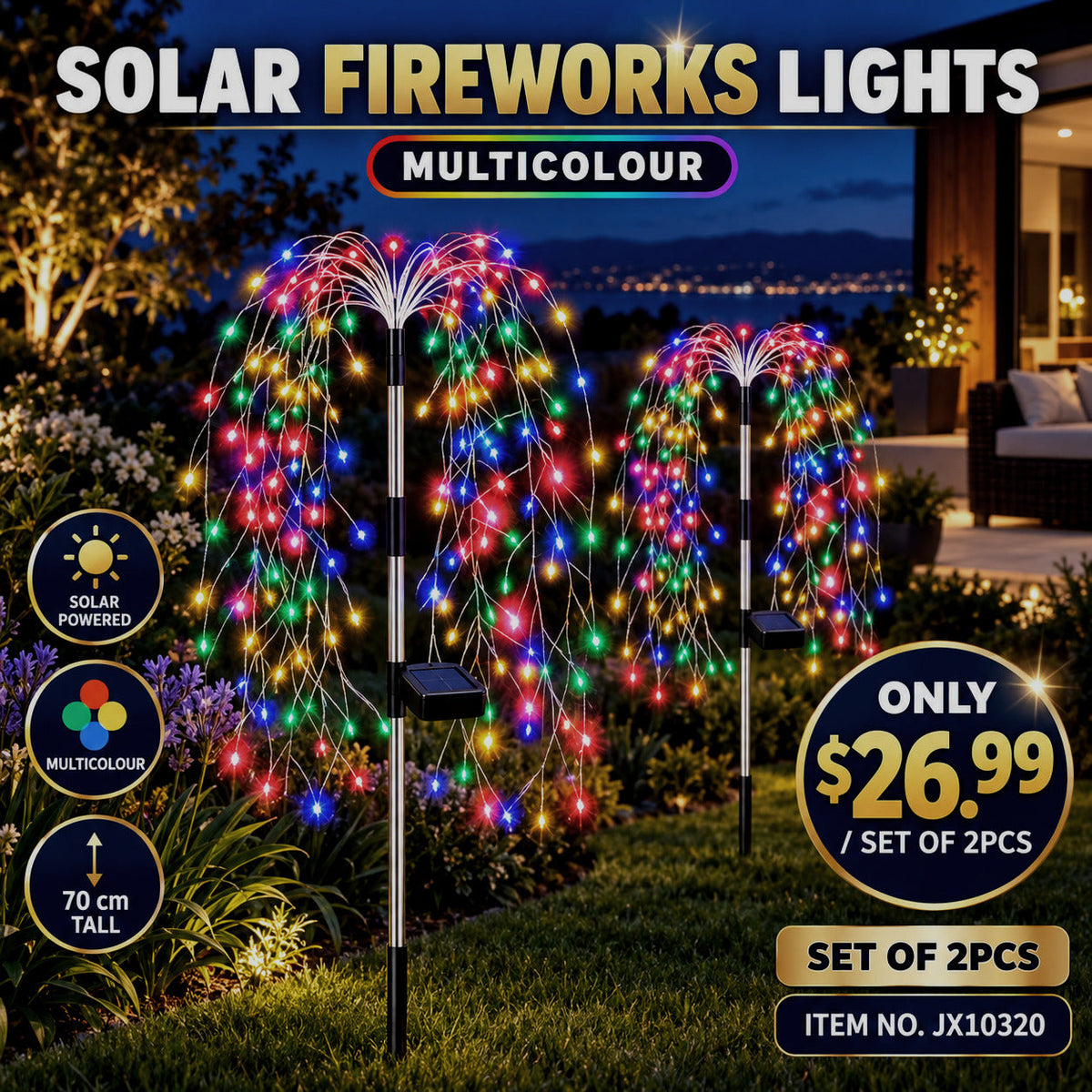 Multicolour Solar Fireworks Lights – Set of 2