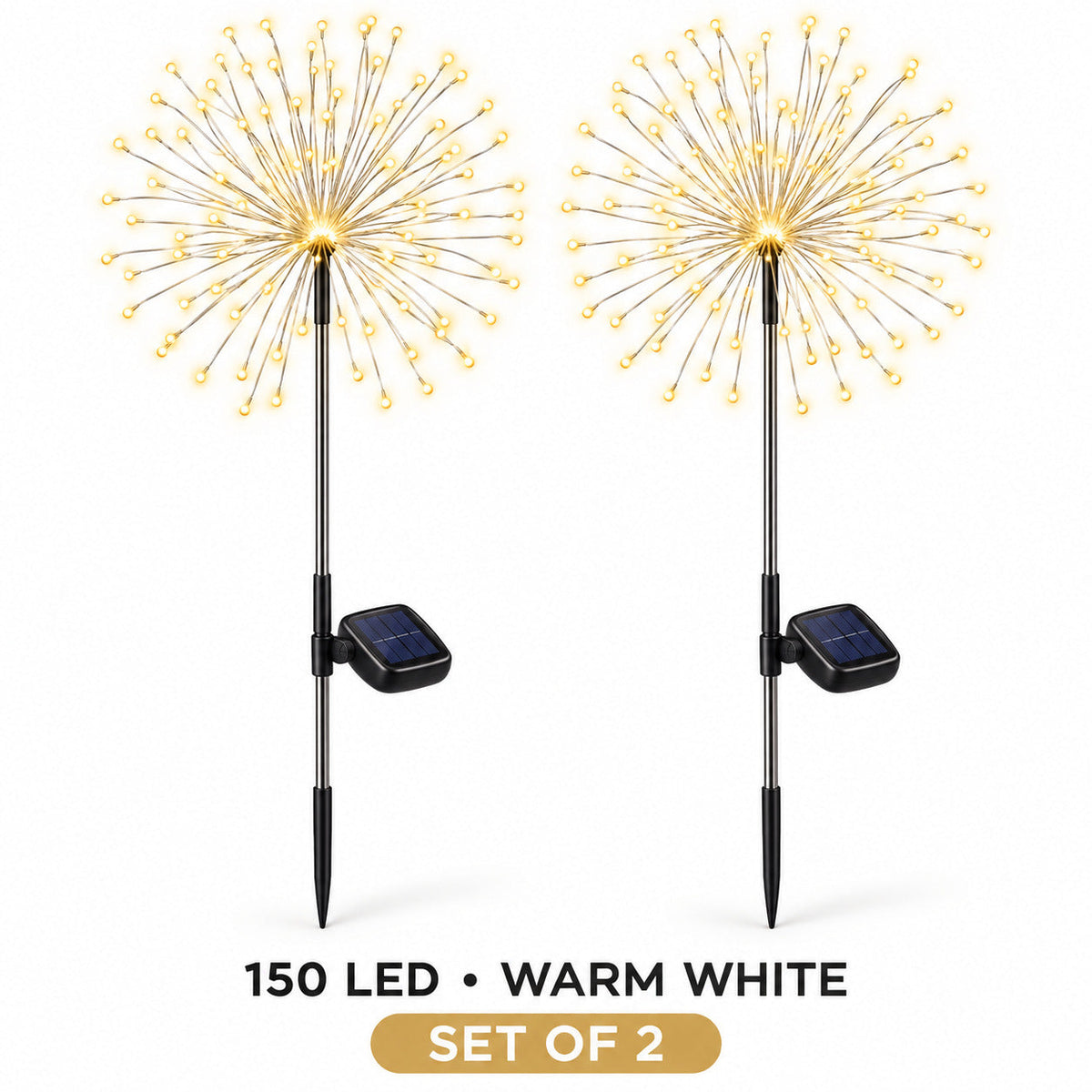 150 LED Warm White Solar Fireworks Lights – Set of 2
