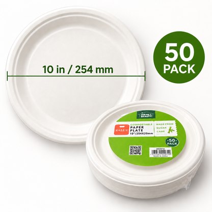 Compostable Paper Plates – 10 Inch, 50 Pack