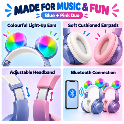 Kids Bluetooth Headphones – Boy & Girl 2-Pack