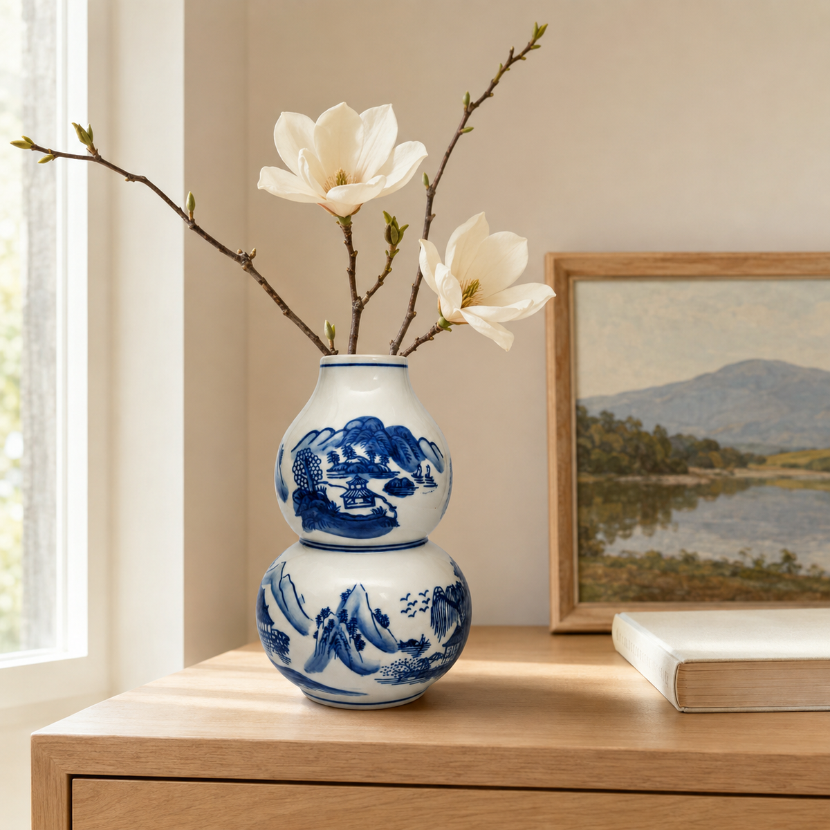 10-Inch Blue & White Double Gourd Porcelain Vase
