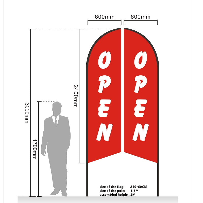 ‘OPEN’ 3.4m Sign Commercial Feather Banner Flag
