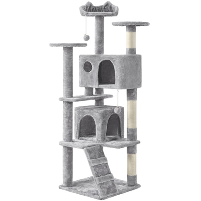 Cat Tree Condo Kitten Tree Tower w/ 2 Condos & 2 Dangling Balls & 3 Scratching Posts