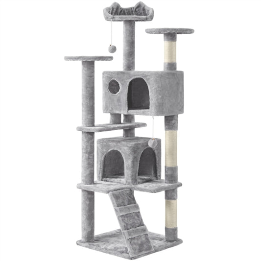 Cat Tree Condo Kitten Tree Tower w/ 2 Condos & 2 Dangling Balls & 3 Scratching Posts