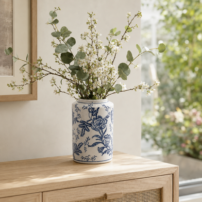 8-Inch Blue & White Porcelain Straight-Sided Vase