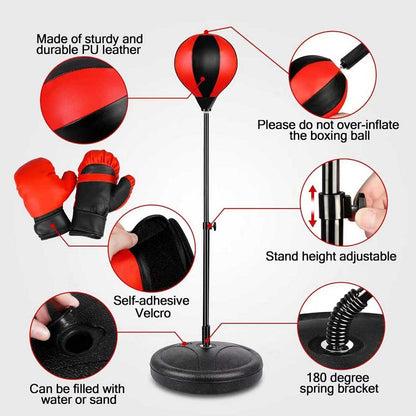 Punch Speed Ball Gloves Set Free Standing Punching Boxing Bag Home GYM Training