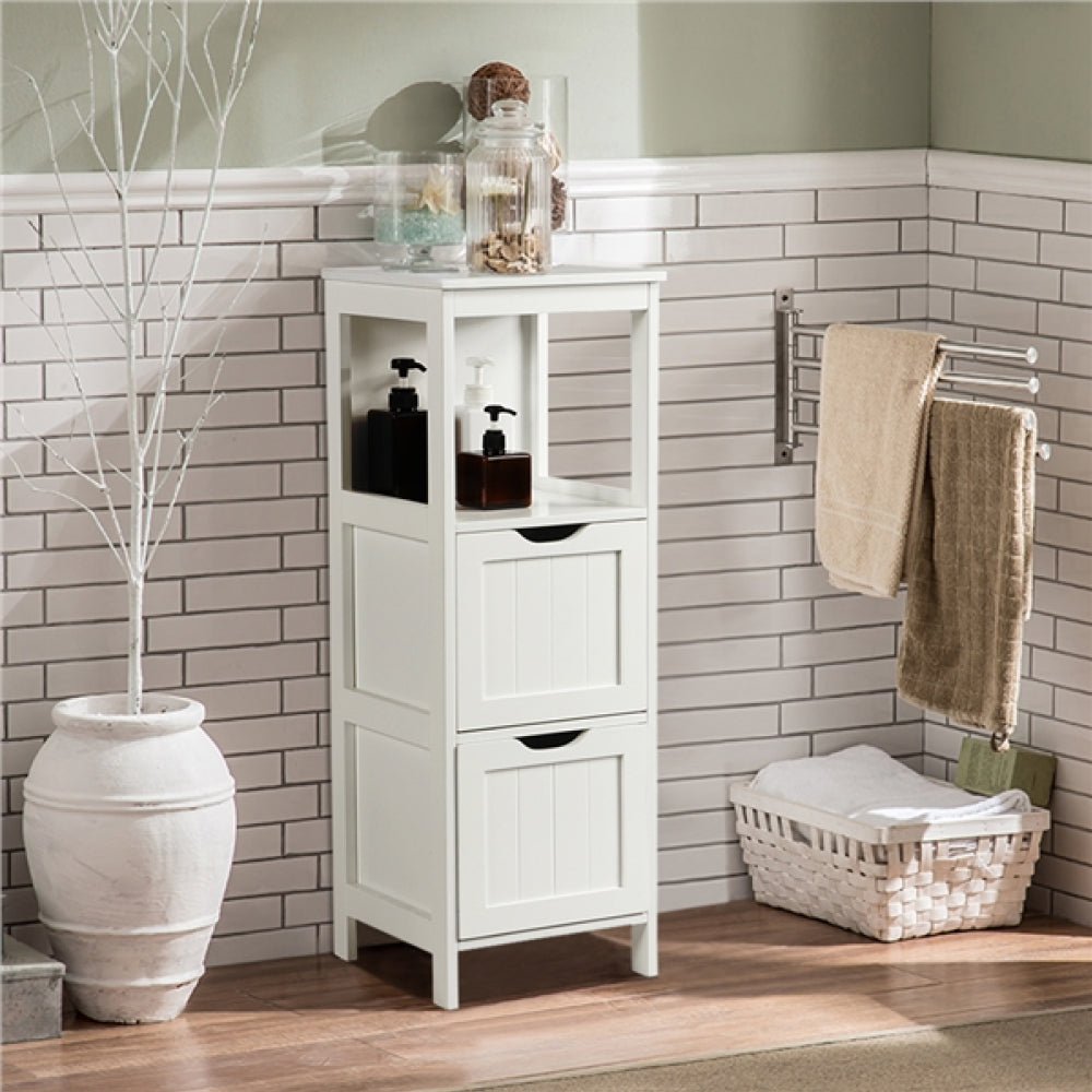 White Bathroom Cabinet 2 Hideaway Drawers 1 Shelf