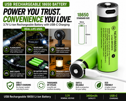 18650 Rechargeable Battery USB-C 4PCS